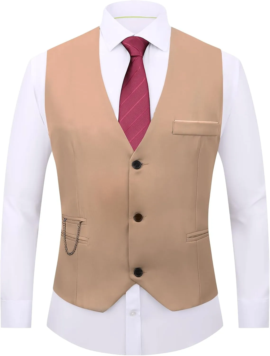 DOKKIA Men's Dress Vest Suit Waistcoat Formal Business Slim Fit V-neck Sleeveless Tuxedo Jacket with Chain