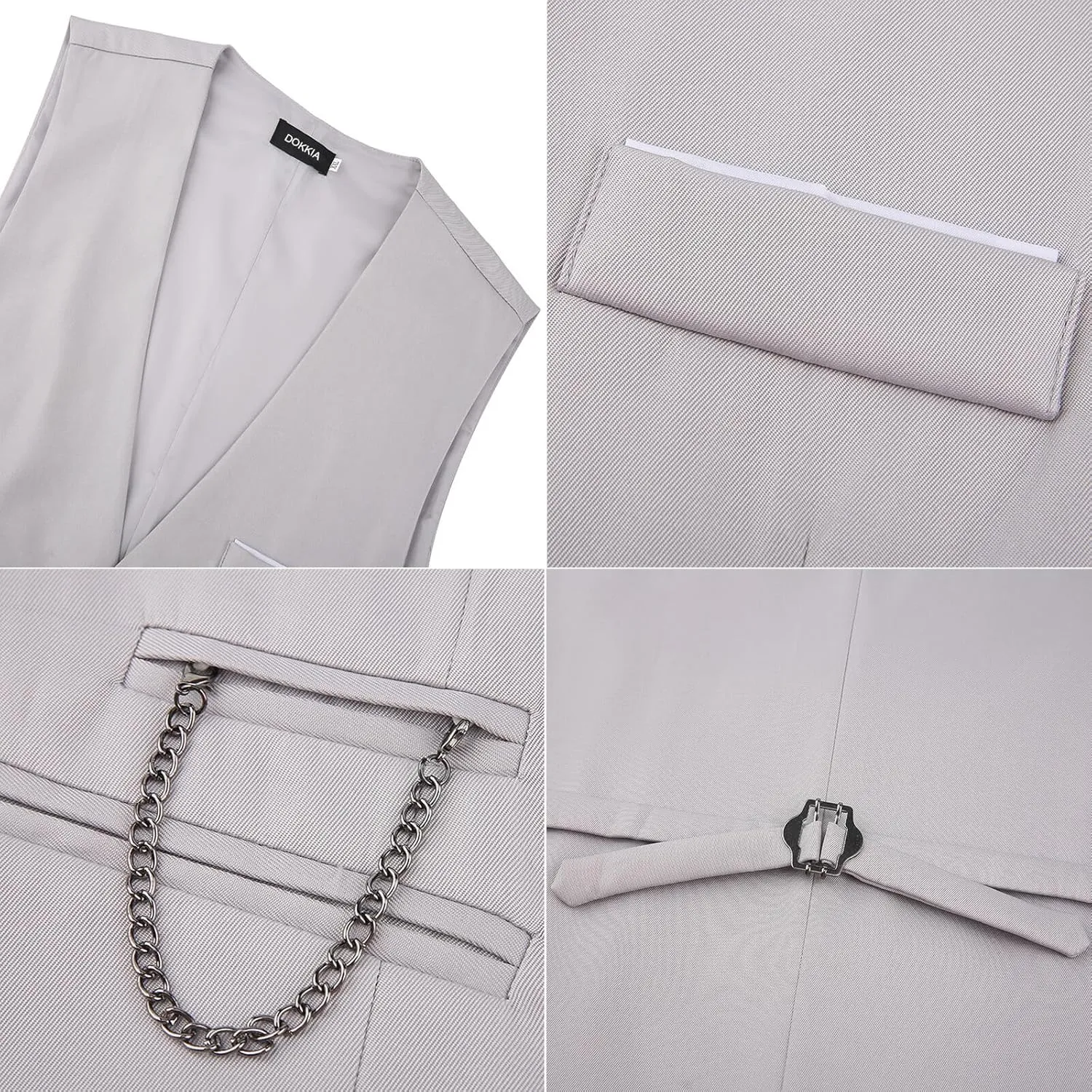 DOKKIA Men's Dress Vest Suit Waistcoat Formal Business Slim Fit V-neck Sleeveless Tuxedo Jacket with Chain
