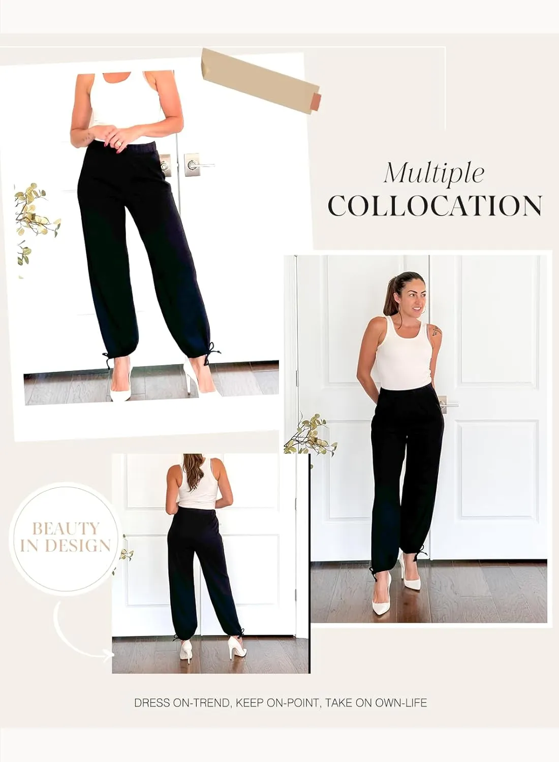 Dokotoo Womens Baggy Wide Leg Pants Drawstrings Cuffs Elastic Waisted Loose Palazzo Casual Harem Pants with Pockets