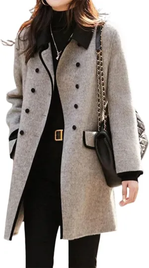 Double Breasted Trench Womens Coats Collarless Long Sleeve Winter Fall Jackets For Women 2024 and Long Womens Peacoat