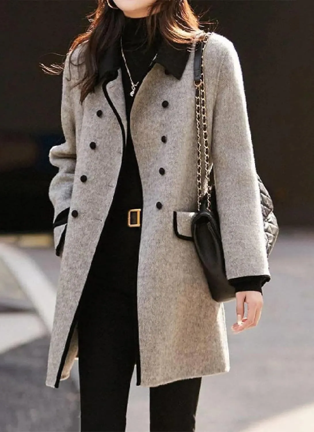 Double Breasted Trench Womens Coats Collarless Long Sleeve Winter Fall Jackets For Women 2024 and Long Womens Peacoat
