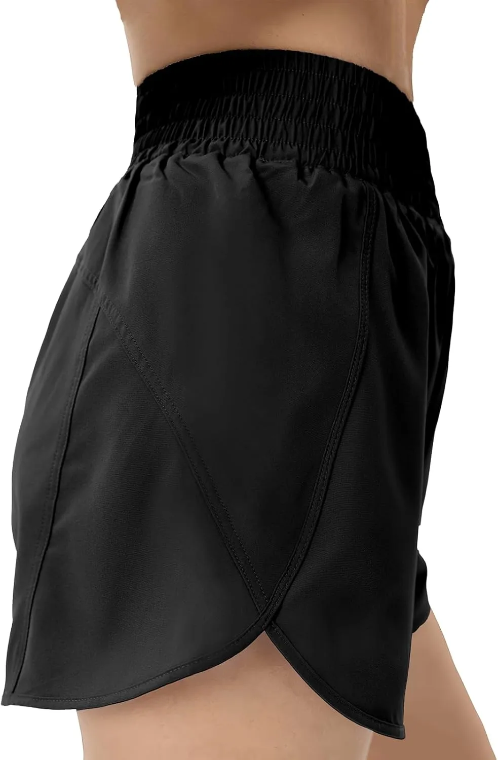 Elastic High Waisted Quick Dry Running Shorts for Women Athletic Workout Gym Dolphin Shorts with Zipper Pockets