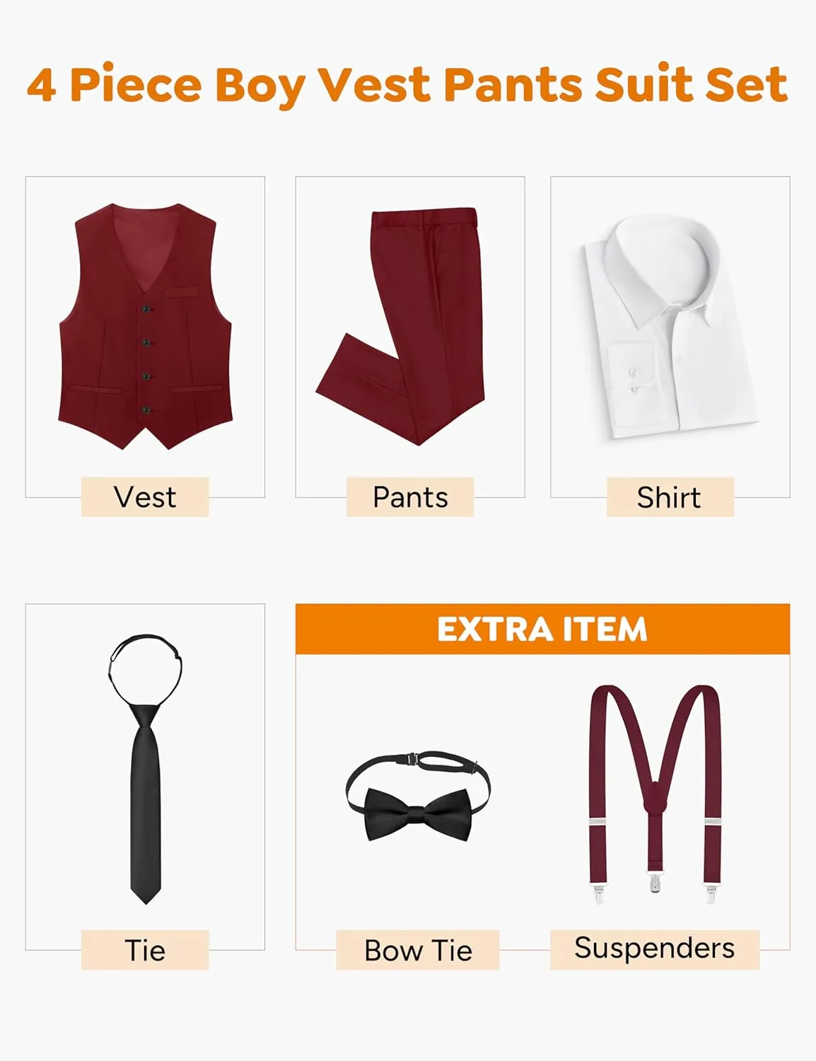 ELPA ELPA Boys' Formal Suit Set, with Suspenders, Adjustable Waist, from Toddlers to Teen