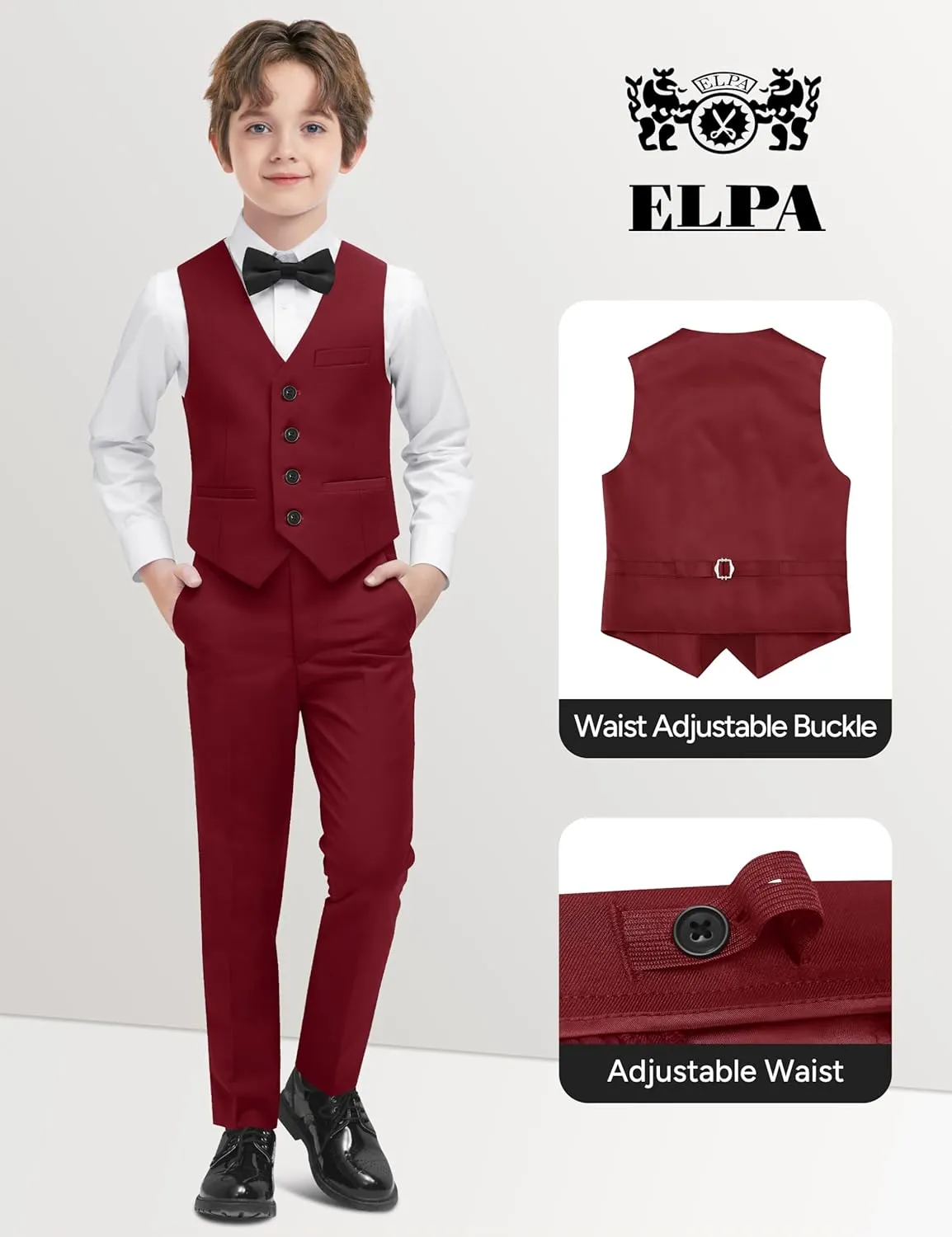 ELPA ELPA Boys' Formal Suit Set, with Suspenders, Adjustable Waist, from Toddlers to Teen