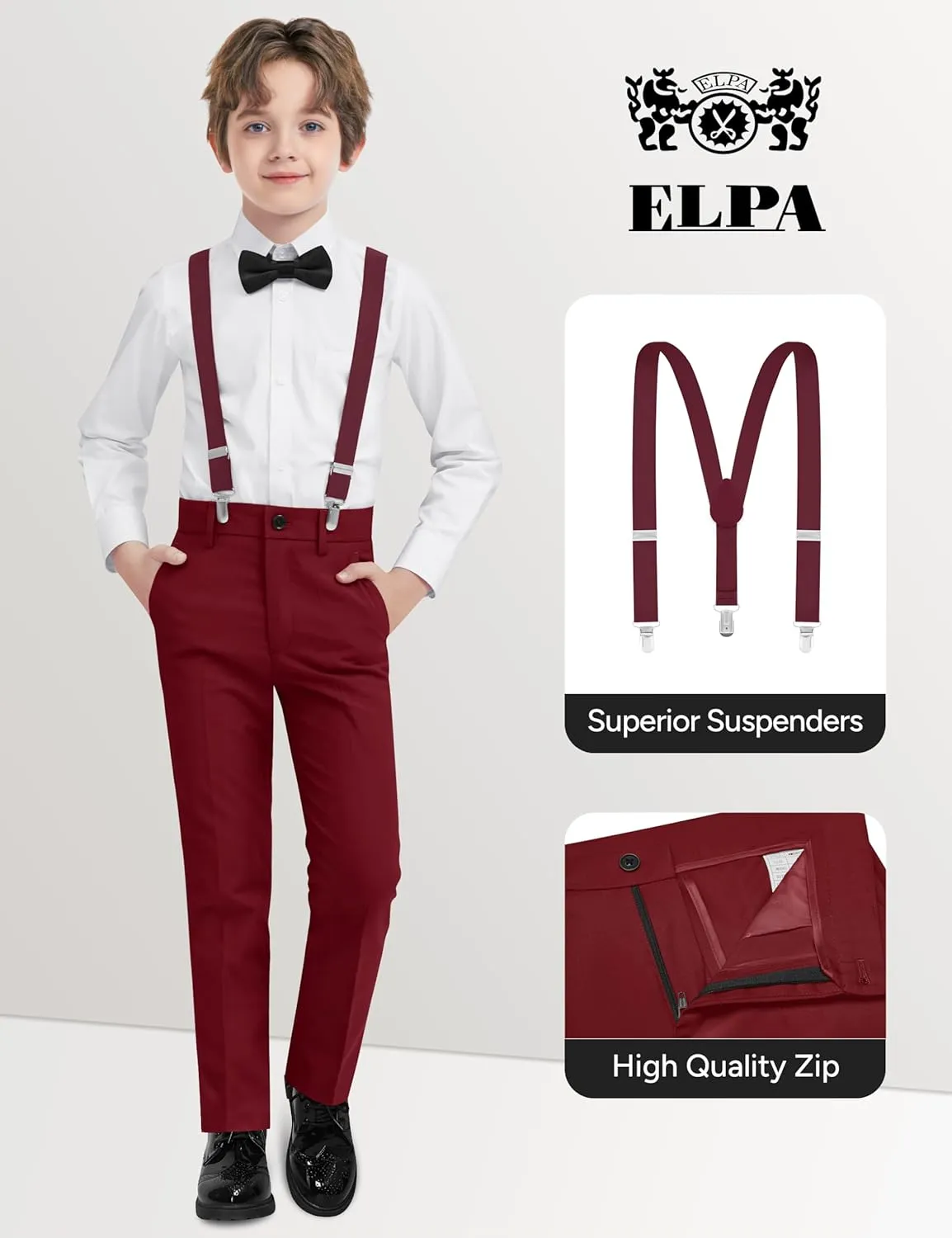 ELPA ELPA Boys' Formal Suit Set, with Suspenders, Adjustable Waist, from Toddlers to Teen