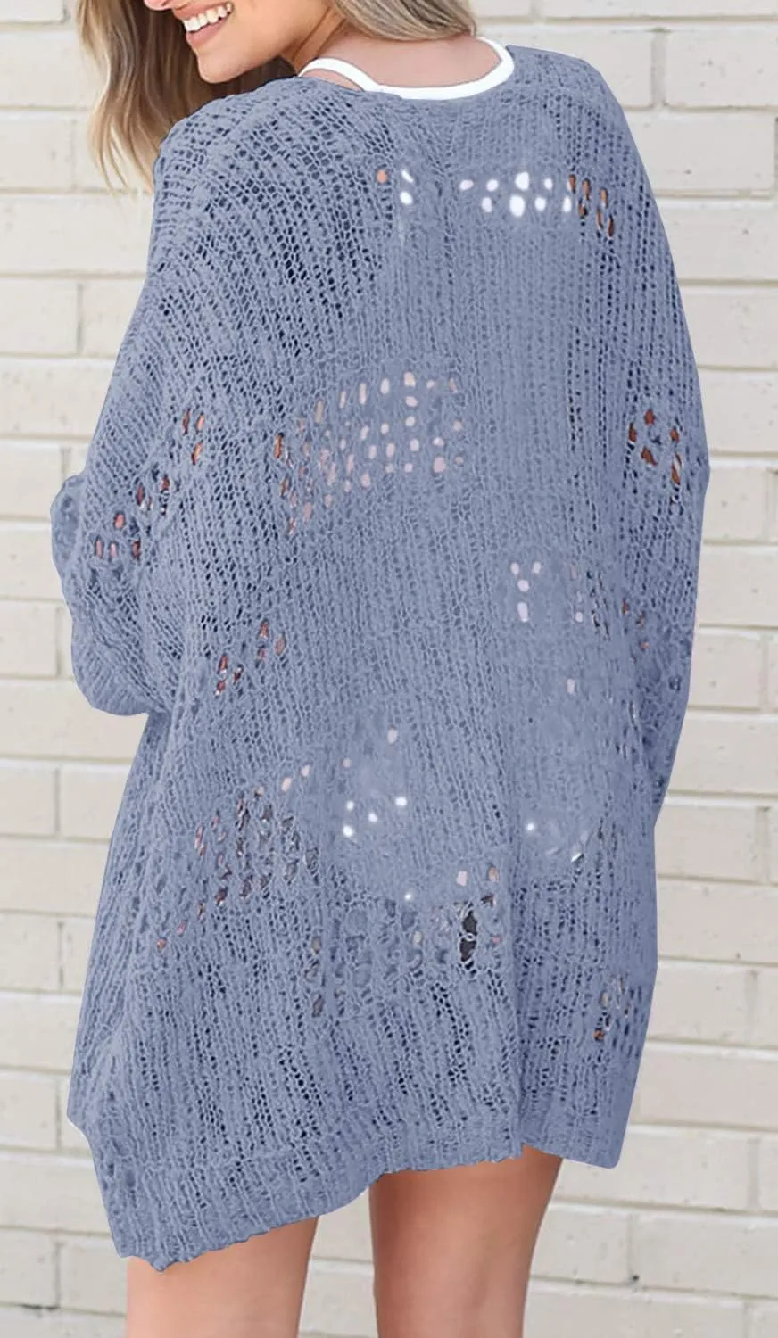 Ermonn Womens Crochet Cardigan Sweater Kimonos Boho Solid Color Oversized Fall Open Front Outwear