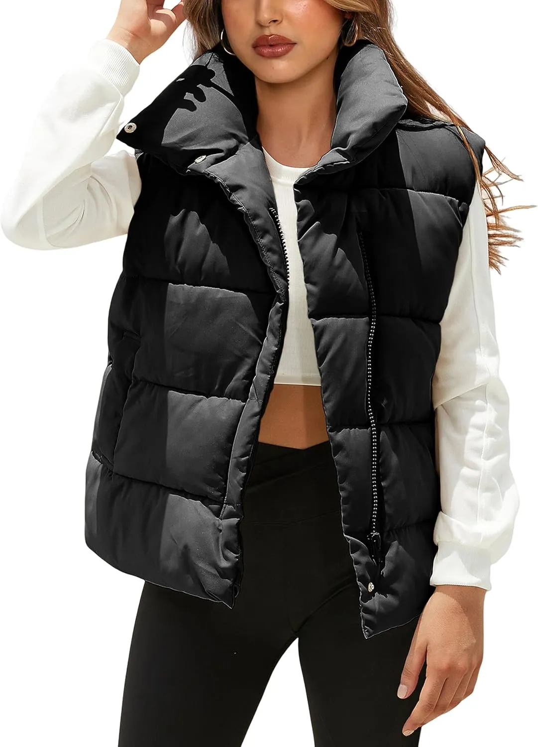 EsheSy Women's Puffer Vest Zip Up Sleeveless Lightweight Stand Collar Padded Gilet