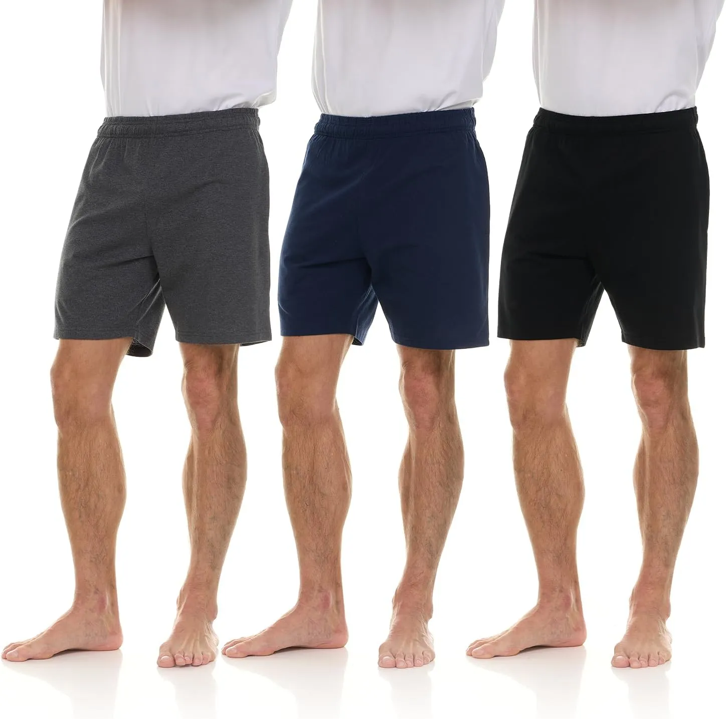 Essential Elements 3 Pack: Mens Cotton Shorts - 100% Cotton Lounge Athletic Casual Sleep Casual Pajama PJ Shorts