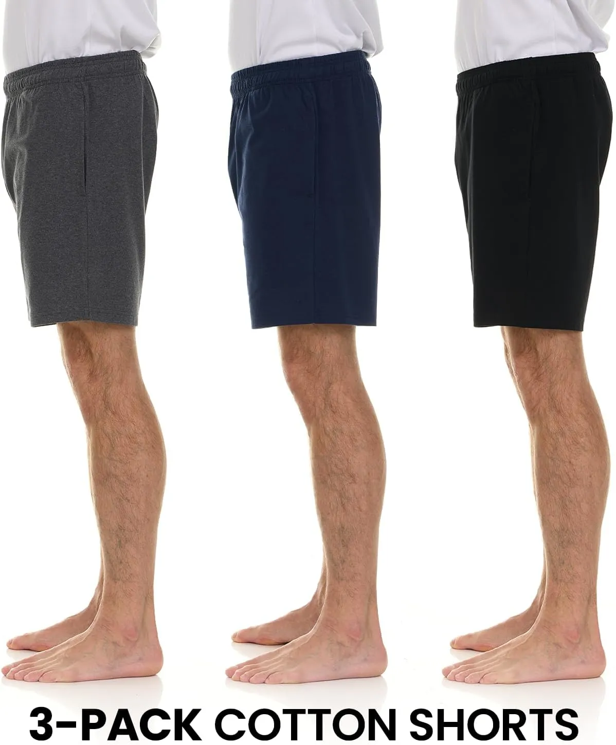 Essential Elements 3 Pack: Mens Cotton Shorts - 100% Cotton Lounge Athletic Casual Sleep Casual Pajama PJ Shorts