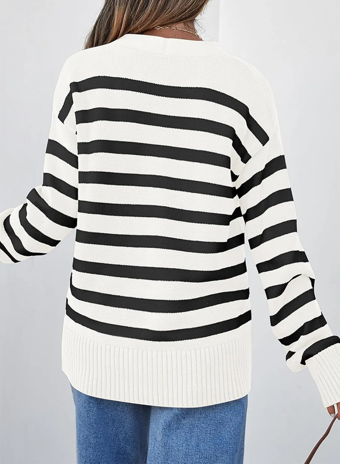 EVALESS Womens Striped Cardigan Sweaters Long Sleeve V Neck Lightweight Open Front Button Down Knit Cardigans
