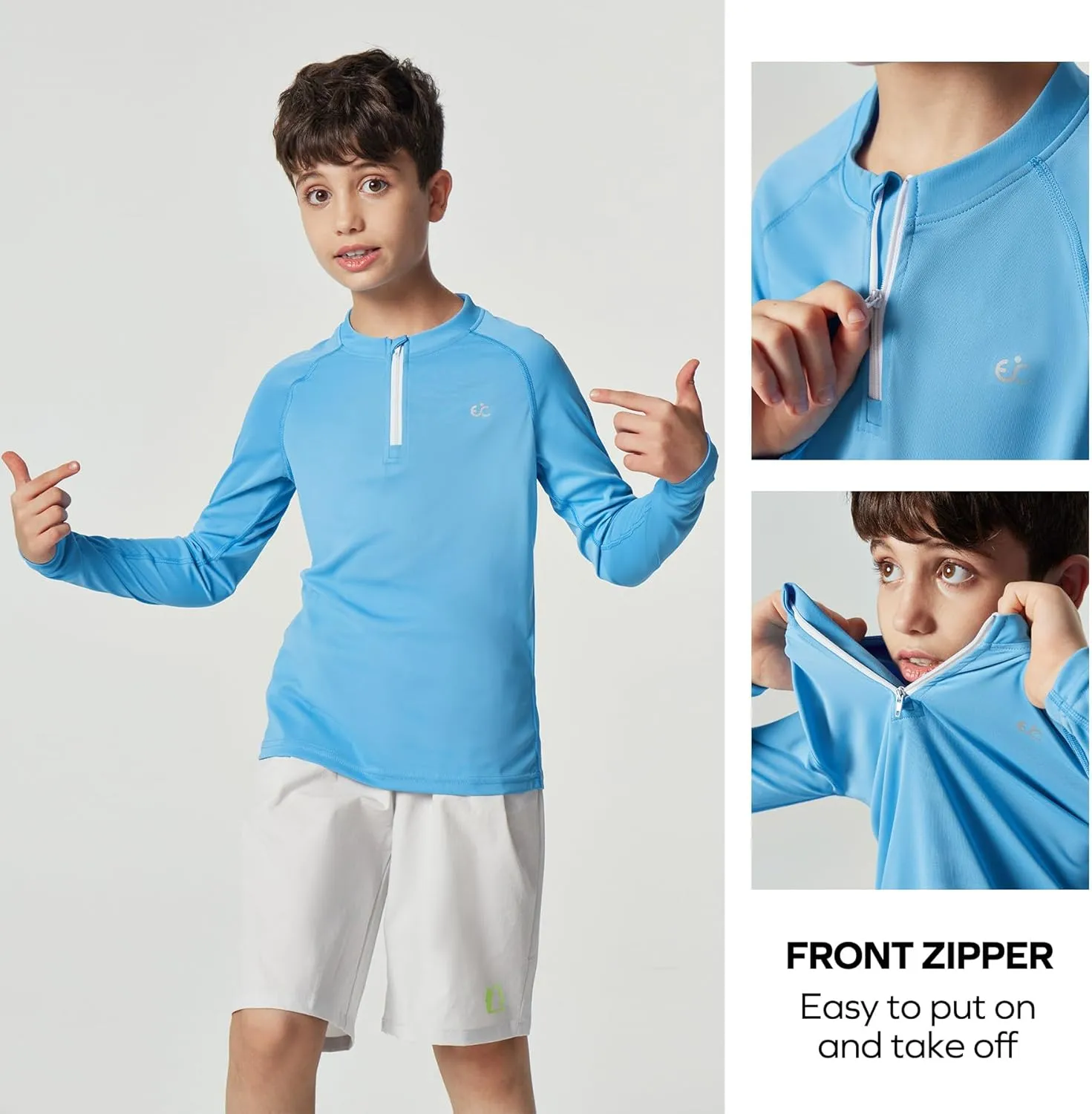 Ewedoos UPF50  Boys Swim Shirt Rash Guard Long Sleeve Quick Dry Sun Shirts Kids Boys Fishing Shirt for Summer Outdoor