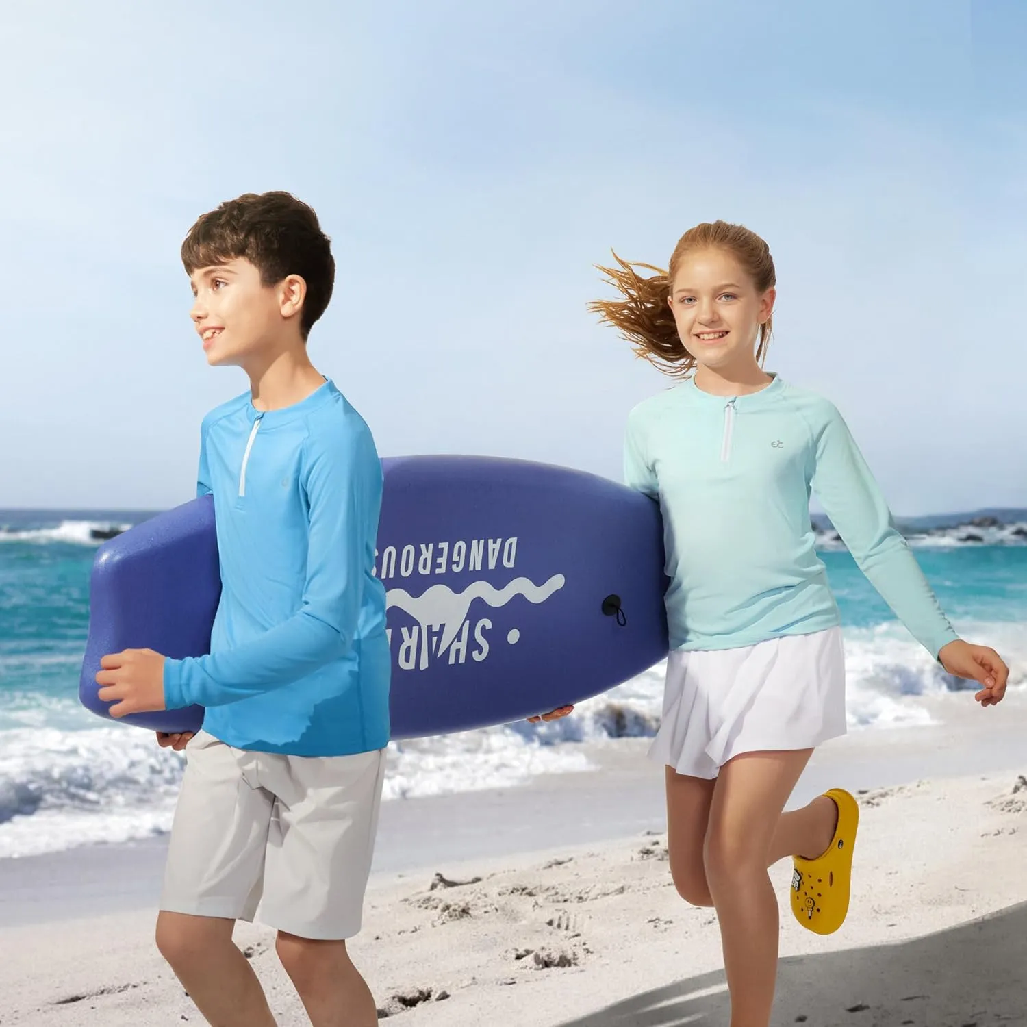 Ewedoos UPF50  Boys Swim Shirt Rash Guard Long Sleeve Quick Dry Sun Shirts Kids Boys Fishing Shirt for Summer Outdoor