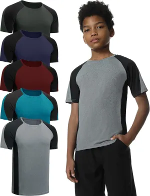 EXARUS Boys Athletic Shirts Short Sleeve Quick Dry Workout Tee Active Performance T-Shirts for Kids 6-16Y
