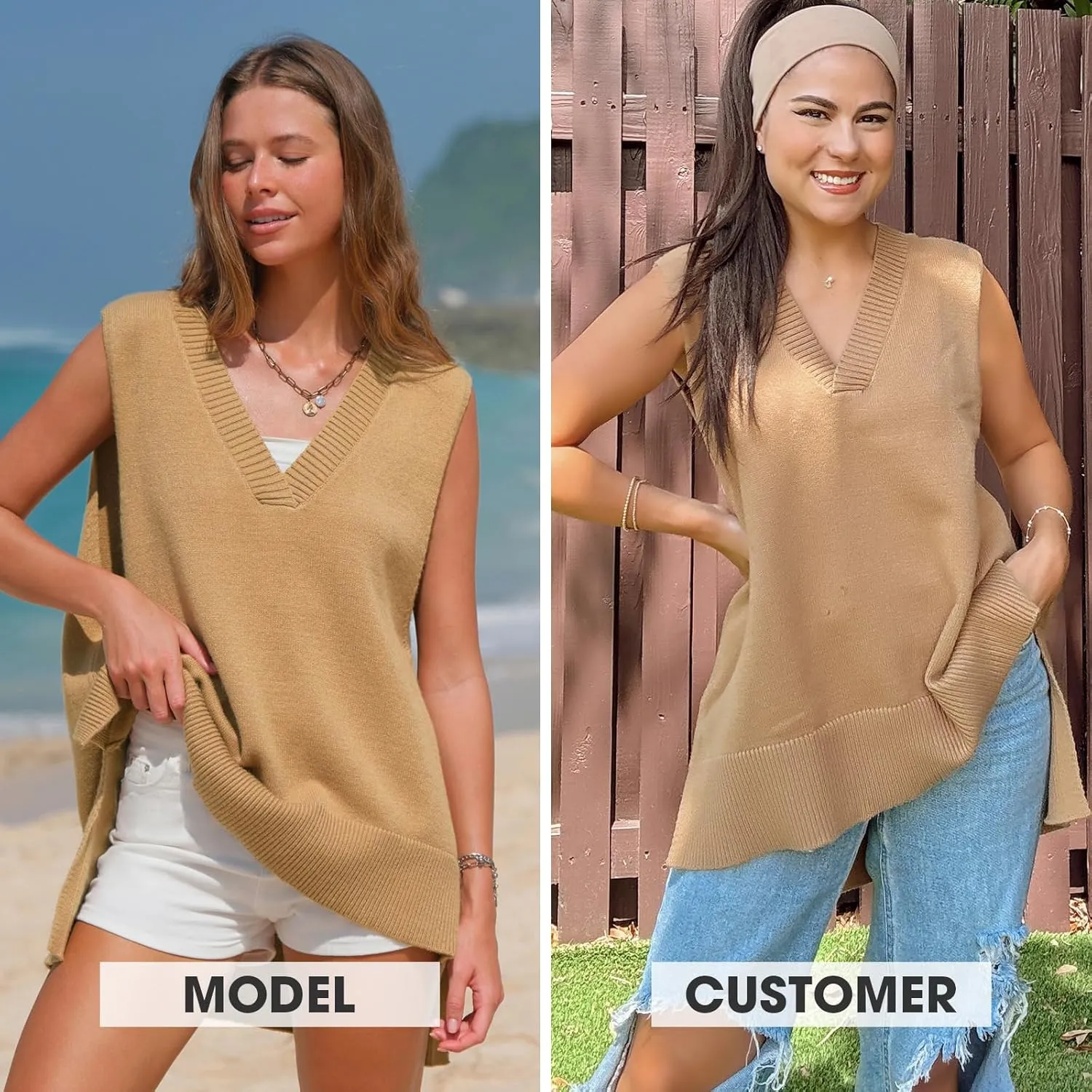 EXLURA Womens Oversized Sweater Vest Knit V Neck Tunic Casual Sleeveless Long Pullover Tank Tops Winter Spring Trendy 2025