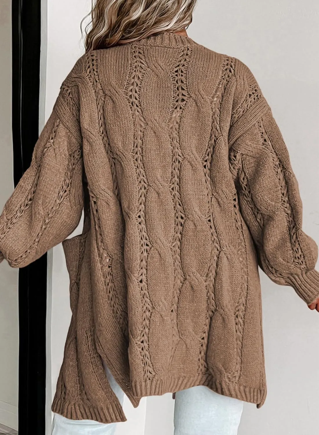 Eytino Plus Size Cardigans for Women Open Front Long Sleeves Lightweight Fall Sweaters with Pockets(1X-5X)