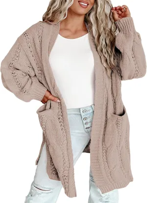 Eytino Plus Size Cardigans for Women Open Front Long Sleeves Lightweight Fall Sweaters with Pockets(1X-5X)