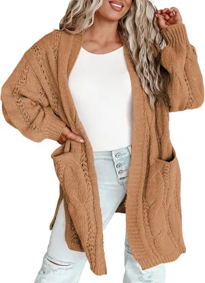 Eytino Plus Size Cardigans for Women Open Front Long Sleeves Lightweight Fall Sweaters with Pockets(1X-5X)