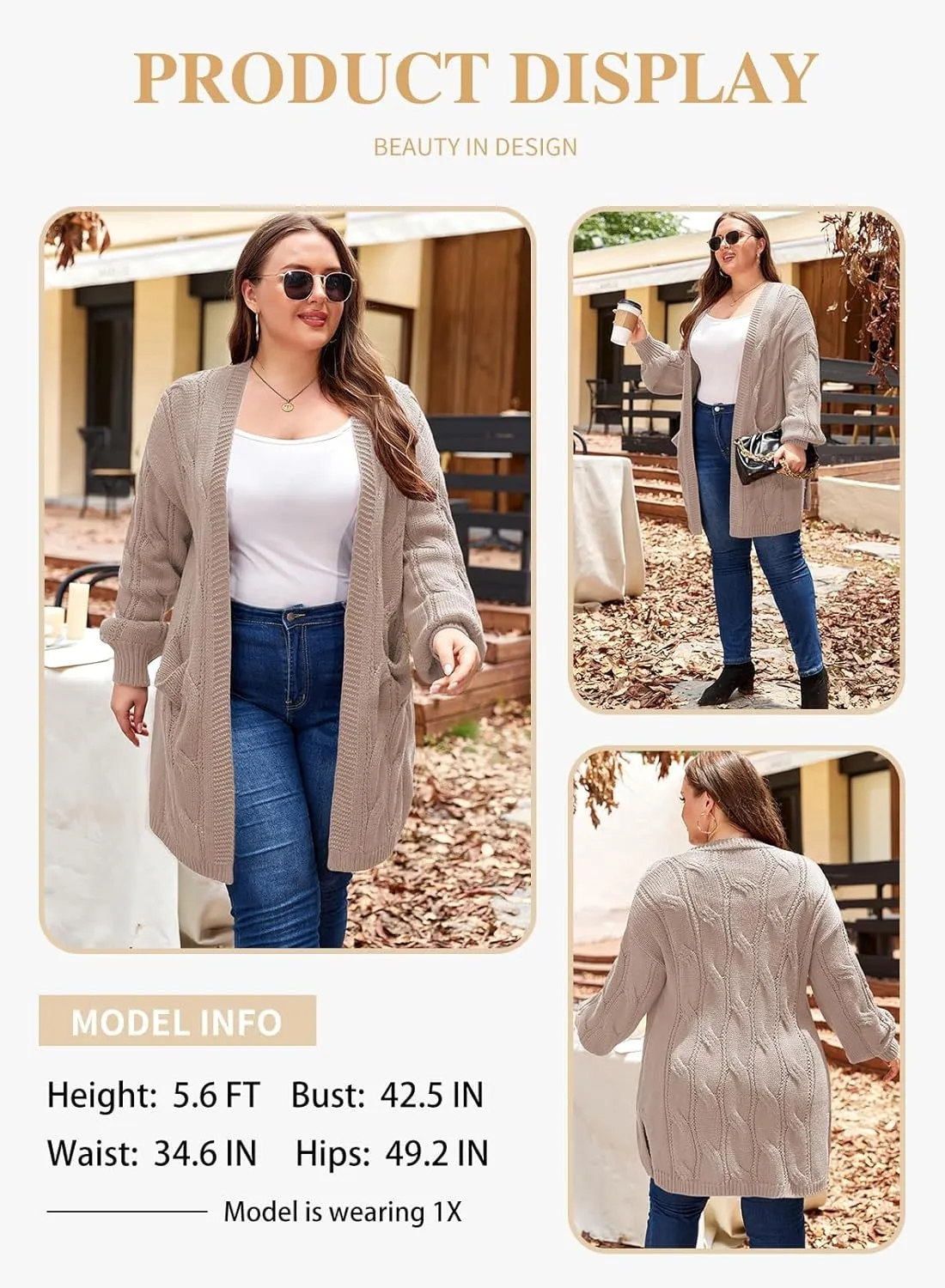 Eytino Plus Size Cardigans for Women Open Front Long Sleeves Lightweight Fall Sweaters with Pockets(1X-5X)