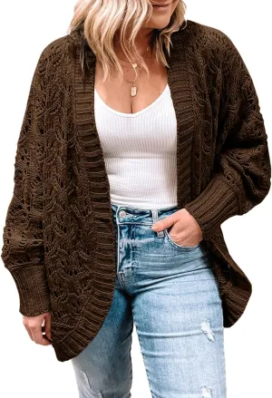 Eytino Womens Plus Size Crochet Cardigan Sweater Long Sleeve Hollow Out Open Front Cardigans Outwear(1X-5X)