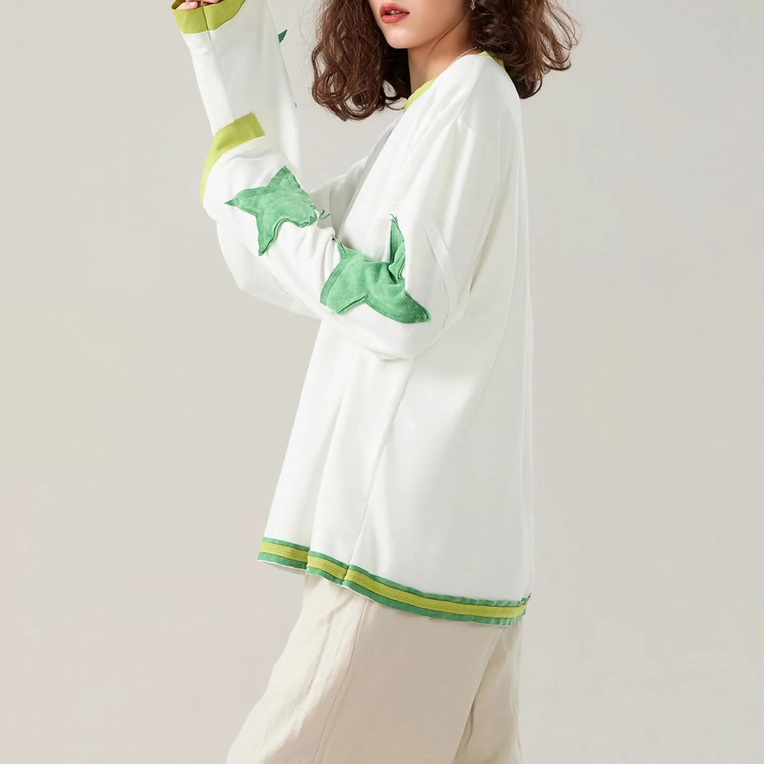 Faretumiya Womens Star Graphic Sweatshirt Oversized Pullover Shirt Long Sleeve Crewneck Drop Shoulder Y2k Fashion Sweatshirt