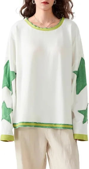 Faretumiya Womens Star Graphic Sweatshirt Oversized Pullover Shirt Long Sleeve Crewneck Drop Shoulder Y2k Fashion Sweatshirt