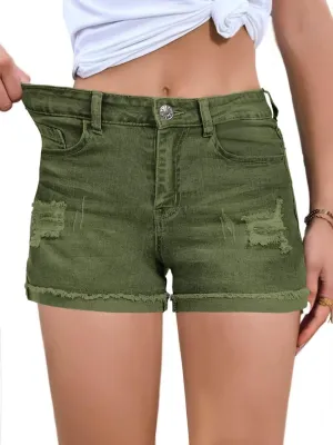 FEKOAFE 2025 Womens Casual Mid/High Waisted Denim Shorts Summer Stretchy Ripped Jean Shorts for Women
