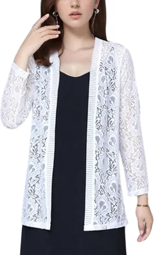FindThy Womens 3/4 Sleeve Lace Cardigan Long Sleeve Open Front Floral Crochet Shrug Cover Up