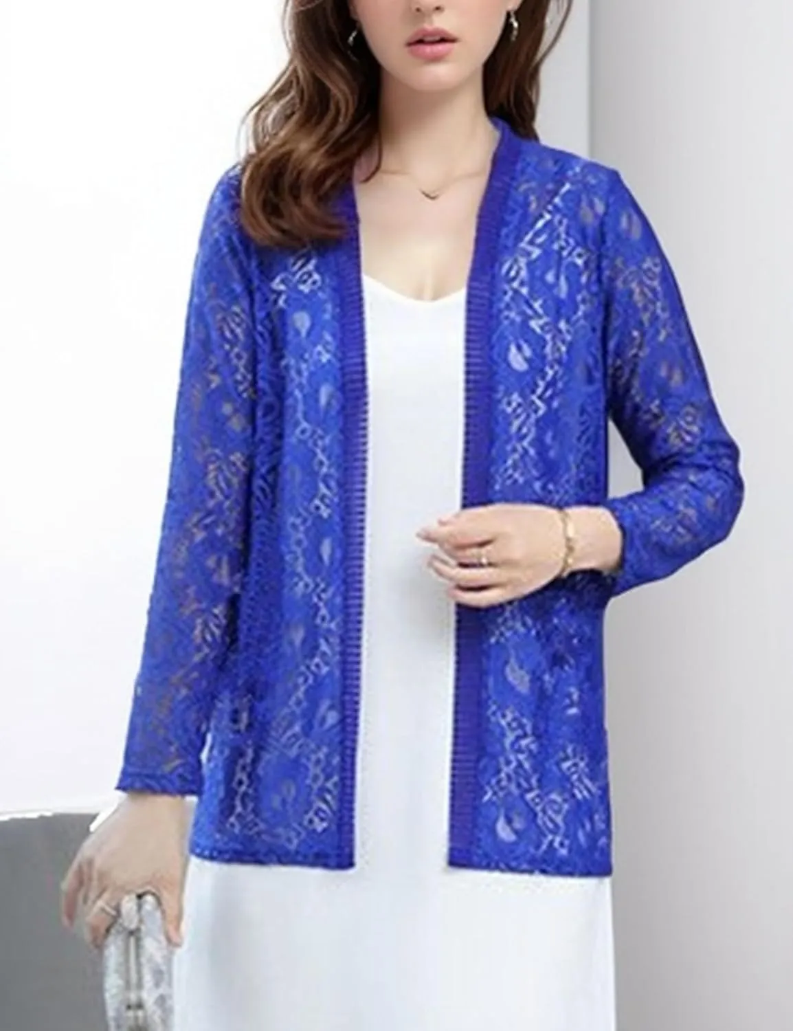 FindThy Womens 3/4 Sleeve Lace Cardigan Long Sleeve Open Front Floral Crochet Shrug Cover Up