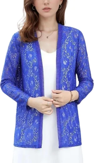 FindThy Womens 3/4 Sleeve Lace Cardigan Long Sleeve Open Front Floral Crochet Shrug Cover Up
