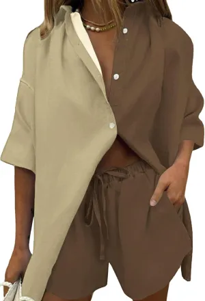 Fixmatti Women 2 Piece Outfit Summer Short Sleeve Top and Shorts Sweatsuit Set