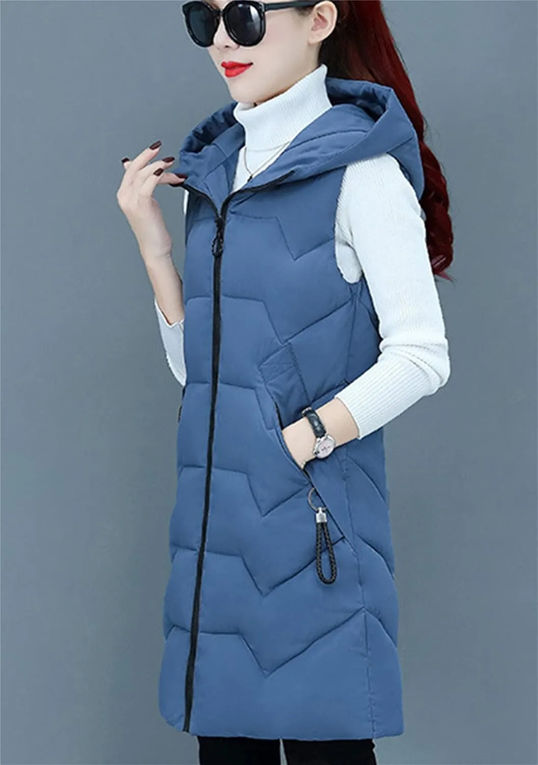 FLITAY Women Fall Winter Sleeveless Vest Coat Hooded Pocket Plus Size Vest Soft Lightweight Zipper Coat Vest