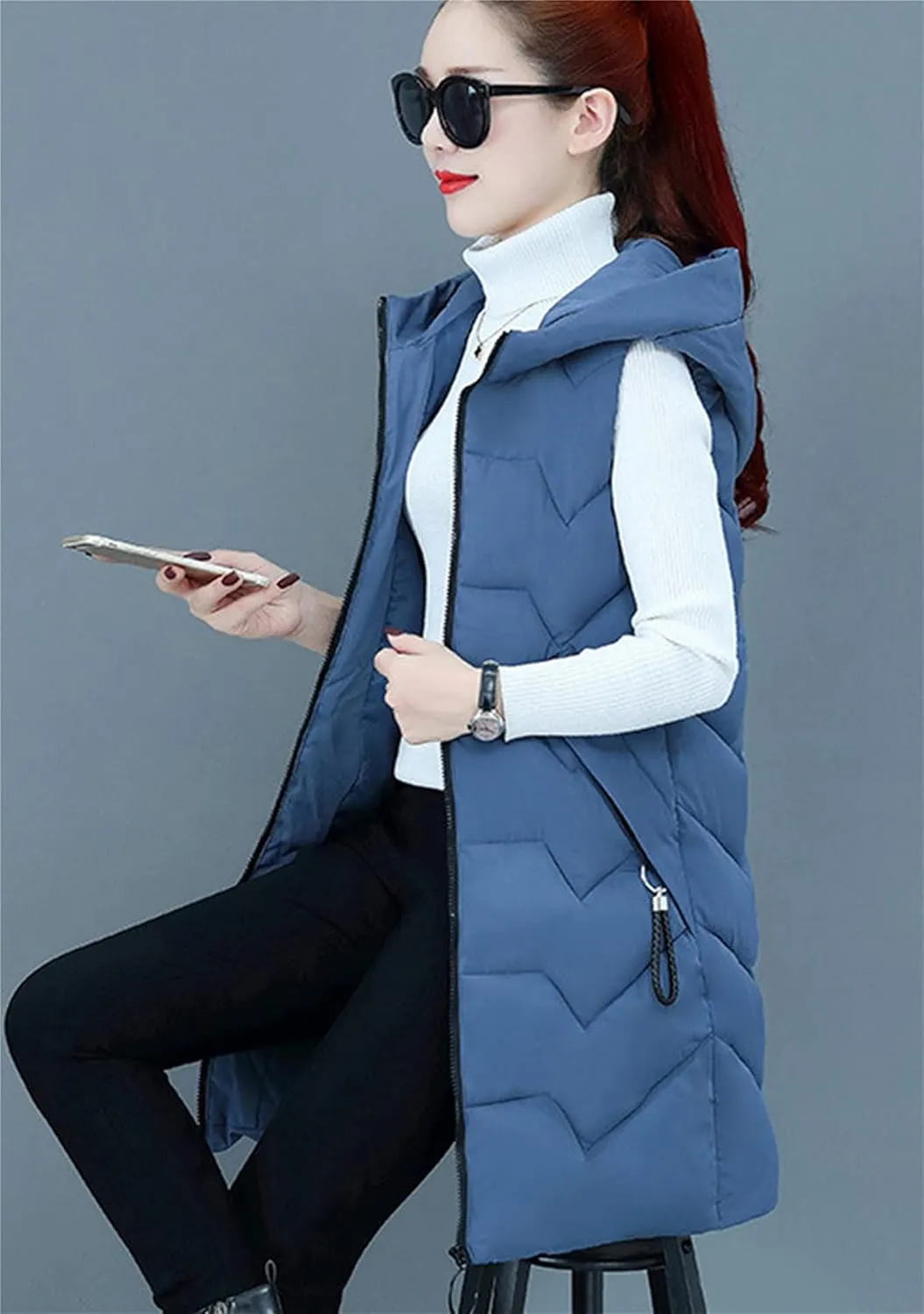 FLITAY Women Fall Winter Sleeveless Vest Coat Hooded Pocket Plus Size Vest Soft Lightweight Zipper Coat Vest