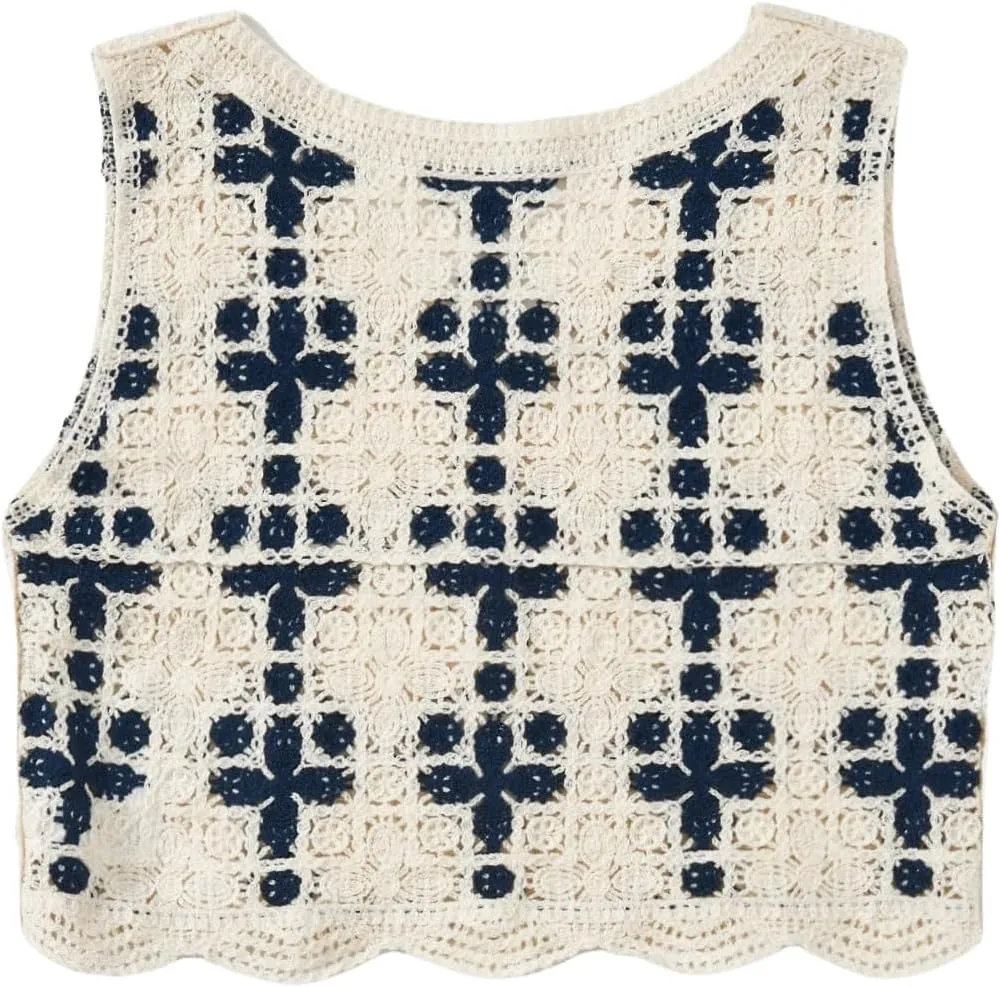 Floerns Women's Argyle V Neck Button Front Cardigan Sleeveless Knit Sweater Vest