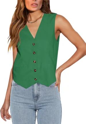 Floral Find Womens Casual Button Down Sleeveless Vest Fully Lined V Neck Business Jacket Waistcoat with Pocket