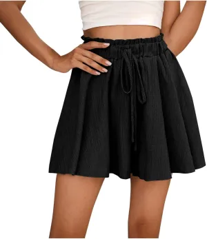 Flowy Shorts for Women Casual Ruffle Mini Skirts Drawstring High Waisted Boho Skorts Golf Tennis Summer Shorts