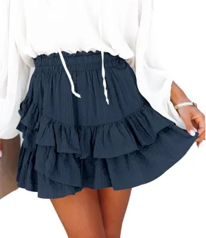 Flowy Shorts for Women Casual Ruffle Tiered Skorts High Waist Mini Tennis Golf Skirt Boho Summer Shorts