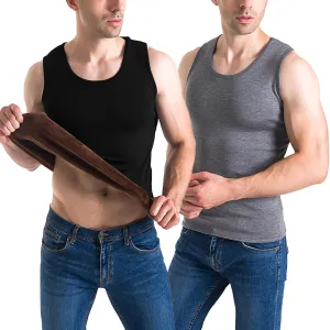 Flygo 2 Pack Thermal Tank Top Men Cotton Winter Warm Fleece Lined Underwear Sleeveless Vest Undershirt