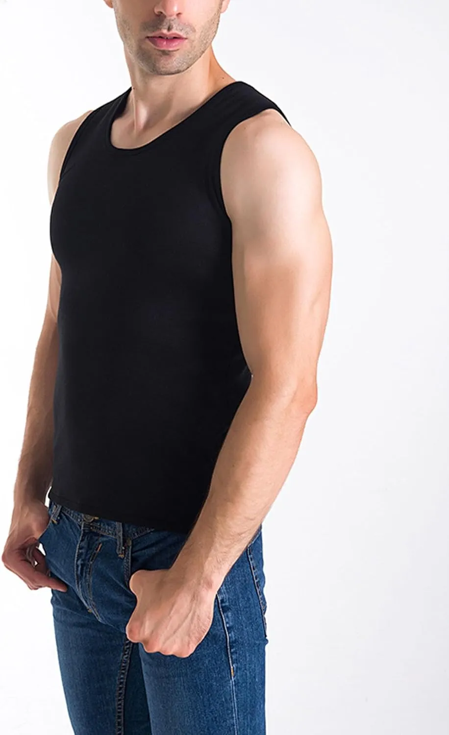 Flygo 2 Pack Thermal Tank Top Men Cotton Winter Warm Fleece Lined Underwear Sleeveless Vest Undershirt