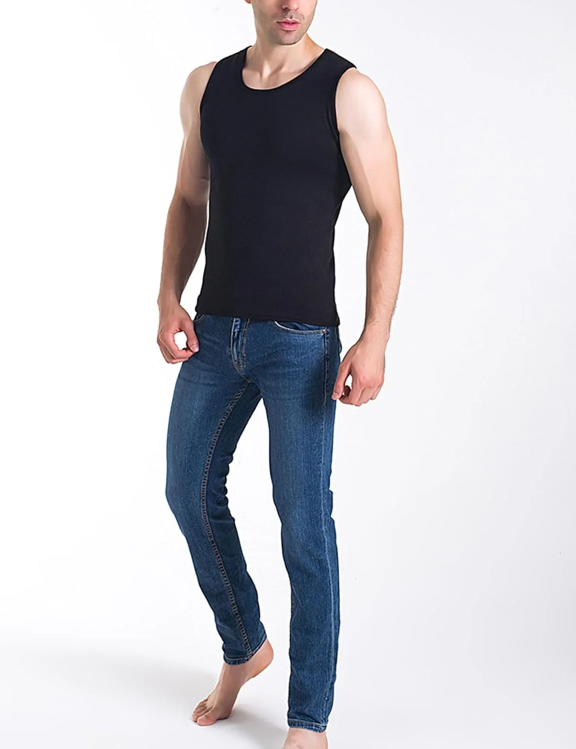 Flygo 2 Pack Thermal Tank Top Men Cotton Winter Warm Fleece Lined Underwear Sleeveless Vest Undershirt