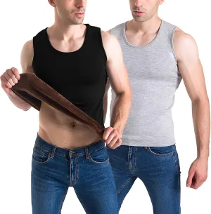 Flygo 2 Pack Thermal Tank Top Men Cotton Winter Warm Fleece Lined Underwear Sleeveless Vest Undershirt