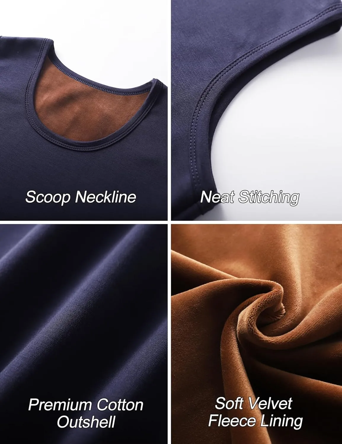Flygo 2 Pack Thermal Tank Top Men Cotton Winter Warm Fleece Lined Underwear Sleeveless Vest Undershirt