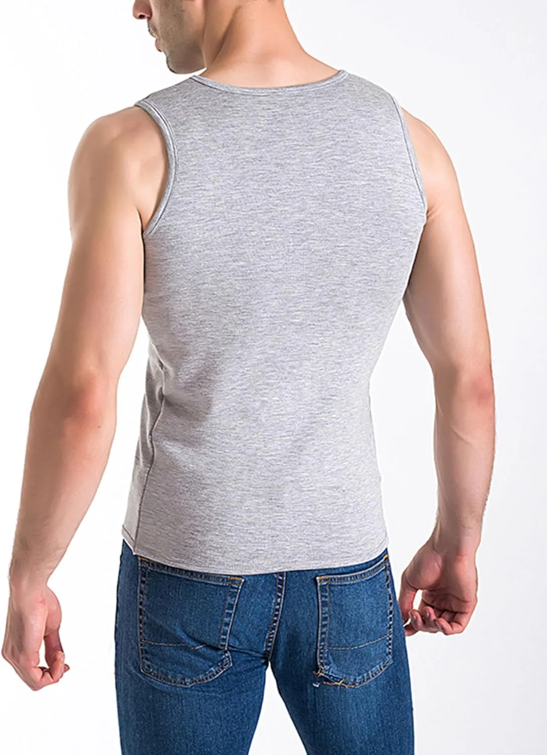 Flygo 2 Pack Thermal Tank Top Men Cotton Winter Warm Fleece Lined Underwear Sleeveless Vest Undershirt
