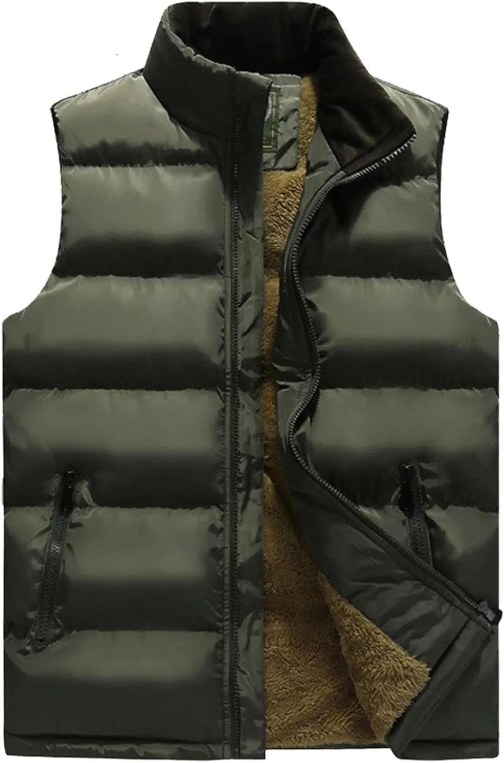 Flygo Men's Fleece Lined Winter Warm Outdoor Padded Puffer Vest Thick Sleeveless Jacket with Pockets