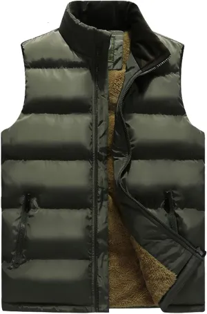 Flygo Men's Fleece Lined Winter Warm Outdoor Padded Puffer Vest Thick Sleeveless Jacket with Pockets