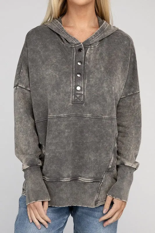 French Terry Acid Wash Front Pocket Hoodie
