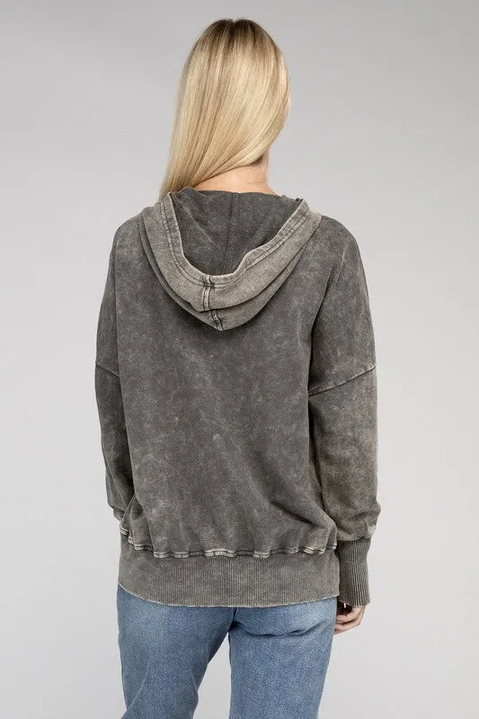 French Terry Acid Wash Front Pocket Hoodie