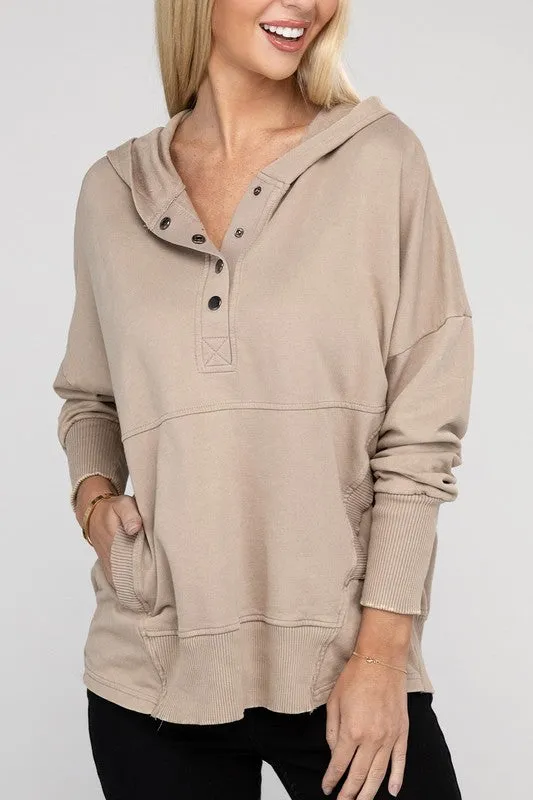 French Terry Acid Wash Front Pocket Hoodie