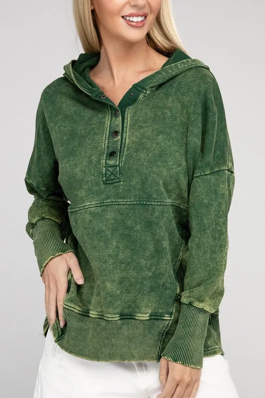 French Terry Acid Wash Front Pocket Hoodie