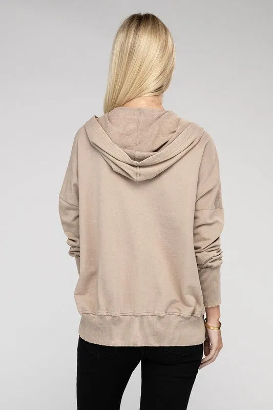 French Terry Acid Wash Front Pocket Hoodie