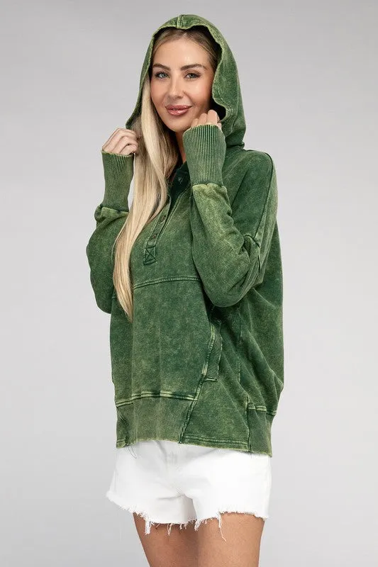 French Terry Acid Wash Front Pocket Hoodie